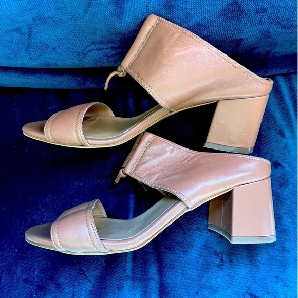 FABIANELLI SOFT LEATHER CHUNKY BLOCK HEEL TAN SLIDE SANDALS SIZE 10 EUC - Picture 4 of 10